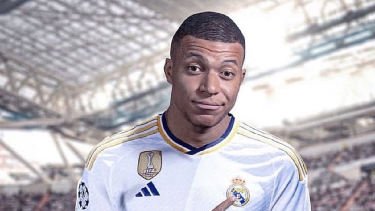 Mbappé avec le maillot du Real Madrid (Photomontage)