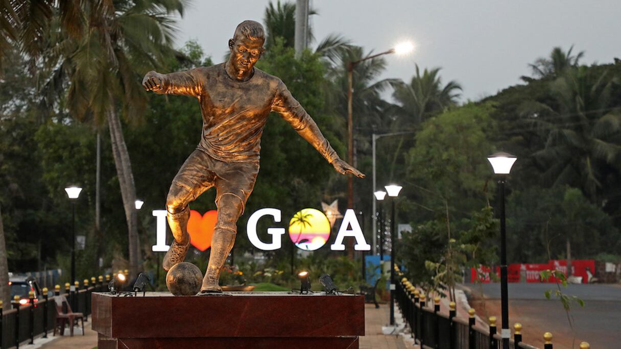 Une statue de Cristiano Ronaldo à Goa, au sud-ouest de l'Inde.