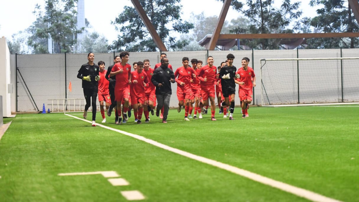 Les Lionceaux de l’Atlas U15 lors d'une séance d'entrainement Complexe Mohammed VI de football à Maâmora.