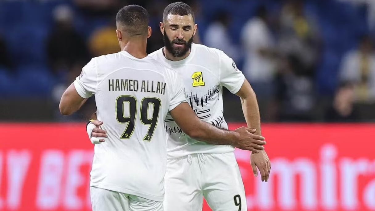 Abderrazak Hamdallah et Karim Benzema.