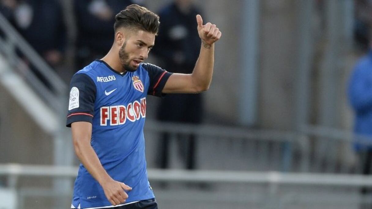 Le milieu belge Yannick Ferreira Carrasco (alors à l'AS Monaco) après un but face à Lorient au Moustoir, le 23 mai 2015.