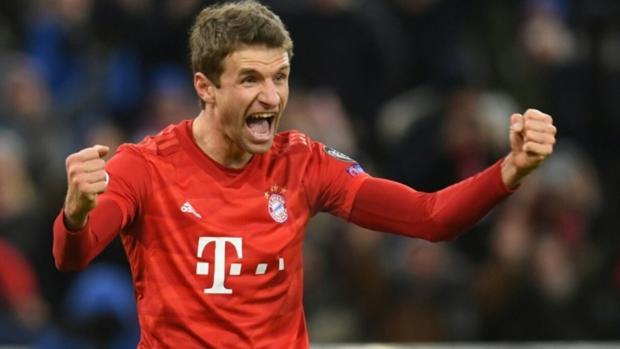 L'attaquant allemand du Bayern Munich Thomas Müller exulte après avoir inscrit un but contre Tottenham lors de la phase de groupes de la Ligue des champions (3-1), le 11 décembre 2019 à Munich.