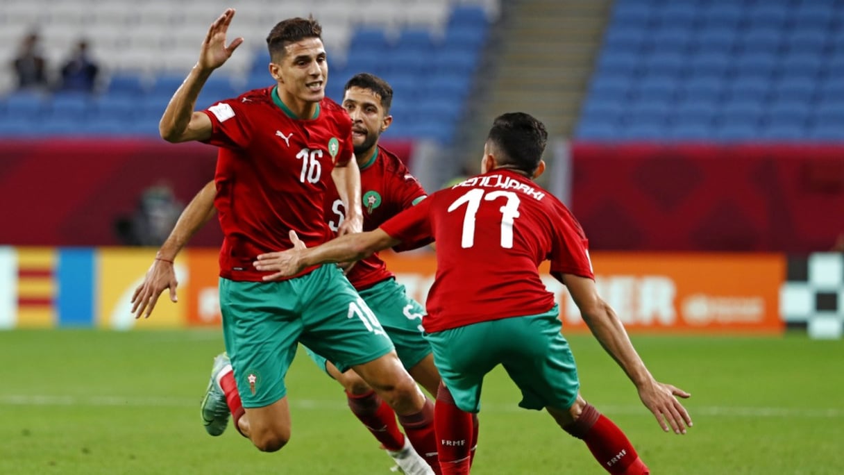 Mohamed Nahiri exulte après son but contre la Palestine, le 1er décembre à Doha.