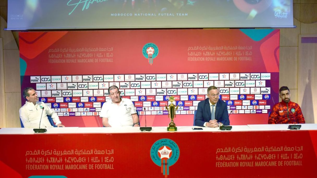 Réception en l’honneur des Lions de l’Atlas de futsal, le 22 avril 2024 au Complexe Mohammed VI de football.