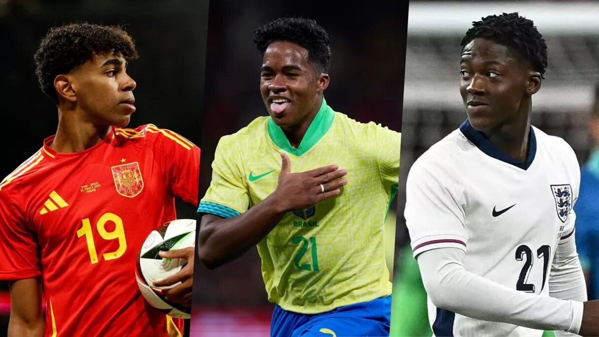 Lamine Yamal (gauche), Endrick (centre), Kobbie Mainoo (droite), les nouveaux visages du football mondial.