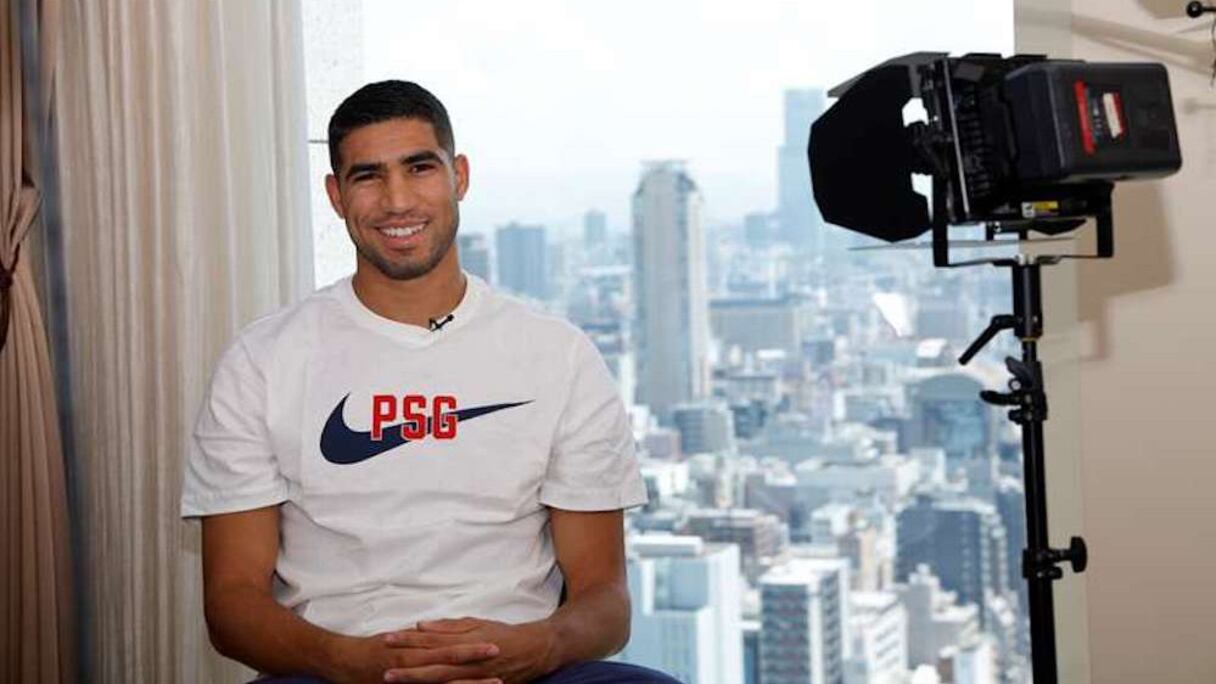 Achraf Hakimi lors de son interview avec la chaine du Paris Saint-Germain.