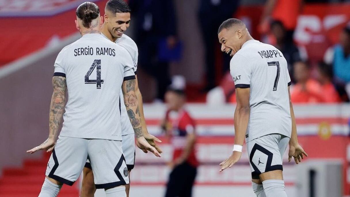 Achraf Hakimi, Kylian Mbappé et Sergio Ramos.