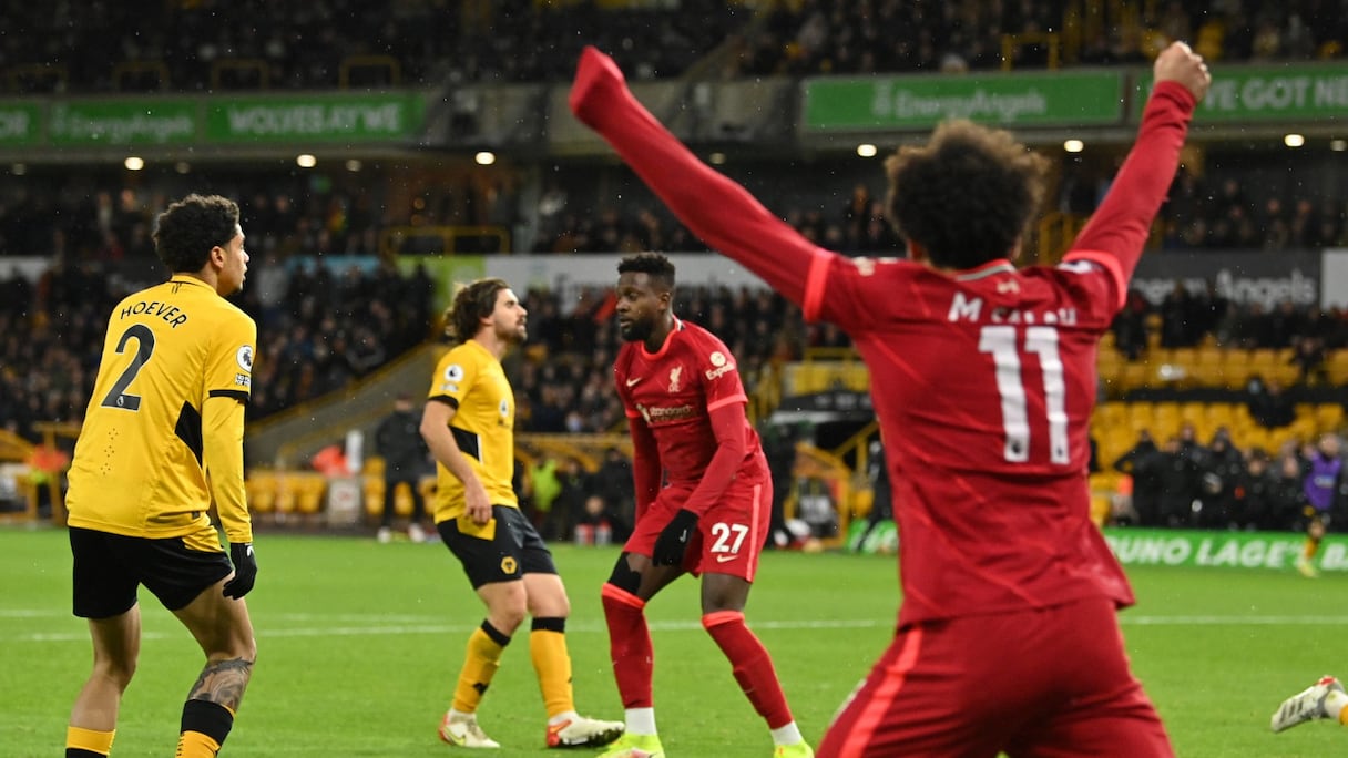 La joie de Divock Origi après son but contre Wolverhampton.