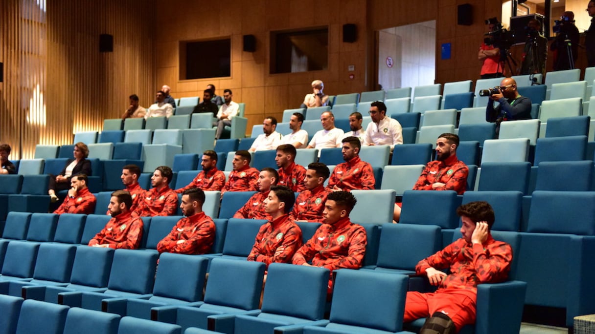Réception en l’honneur des Lions de l’Atlas de futsal, le 22 avril 2024 au Complexe Mohammed VI de football.