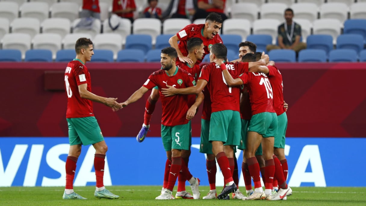 La joie Lions de l'Atlas A' contre la Palestine, mercredi 1er décembre 2021.