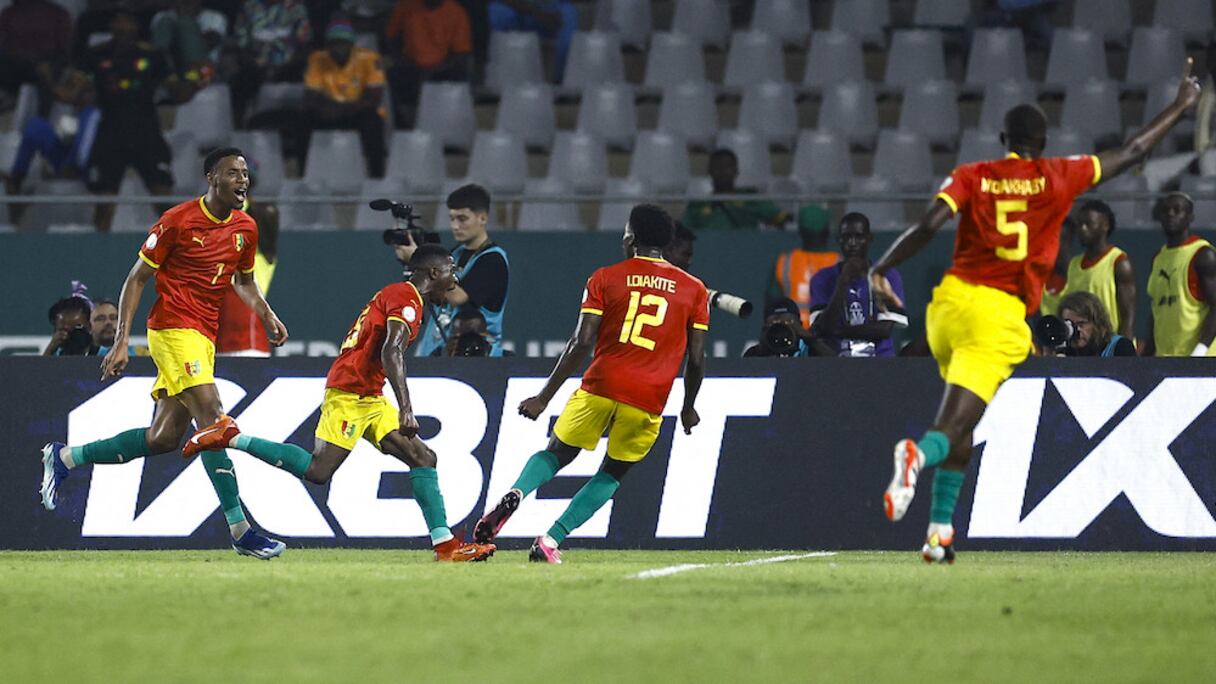 La joie des joueurs de la Guinée contre la Gambie, le vendredi 19 janvier 2024.