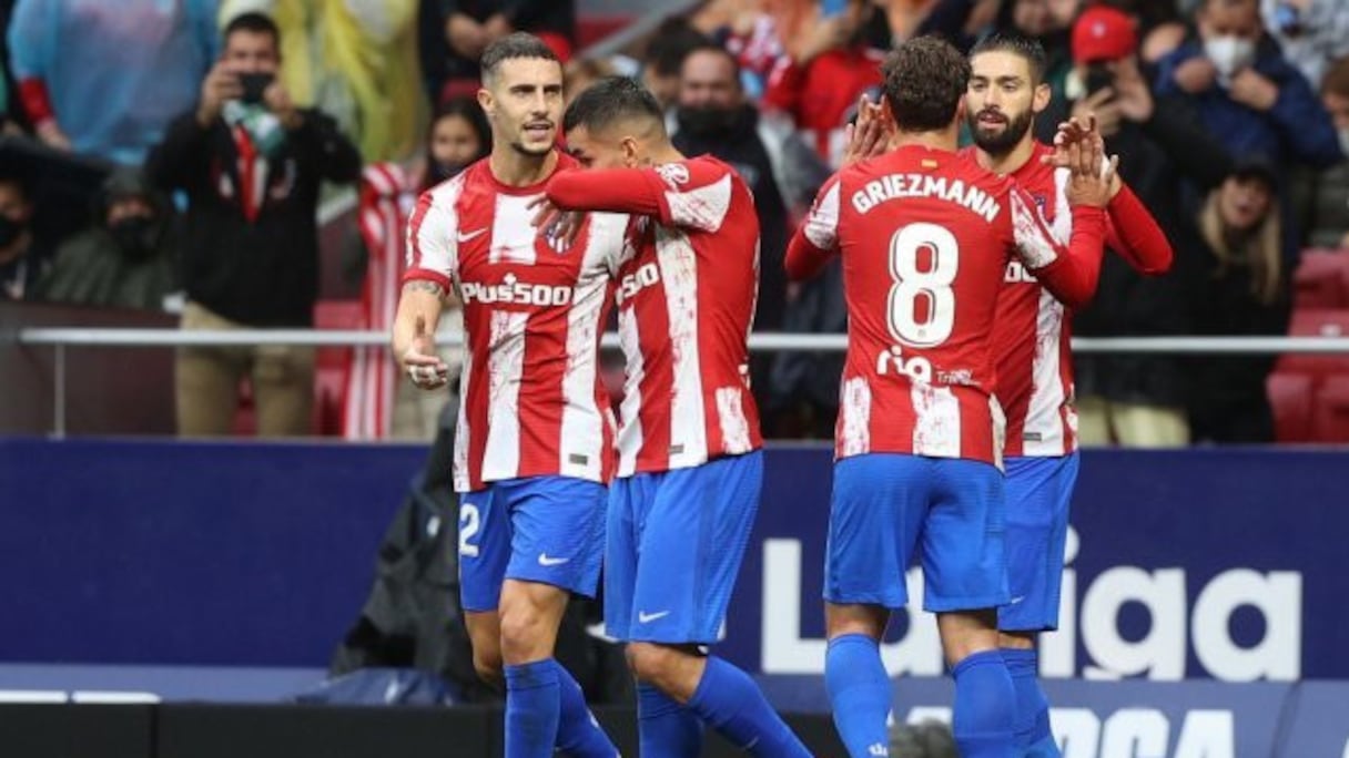 La joie des joueurs de l'Atlético de Madrid après la large victoire contre le Betis Séville 3-0, dimanche 31 octobre 2021.