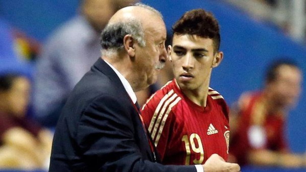 Munir El Haddadi lors de sa première et seule sélection avec l'Espagne.