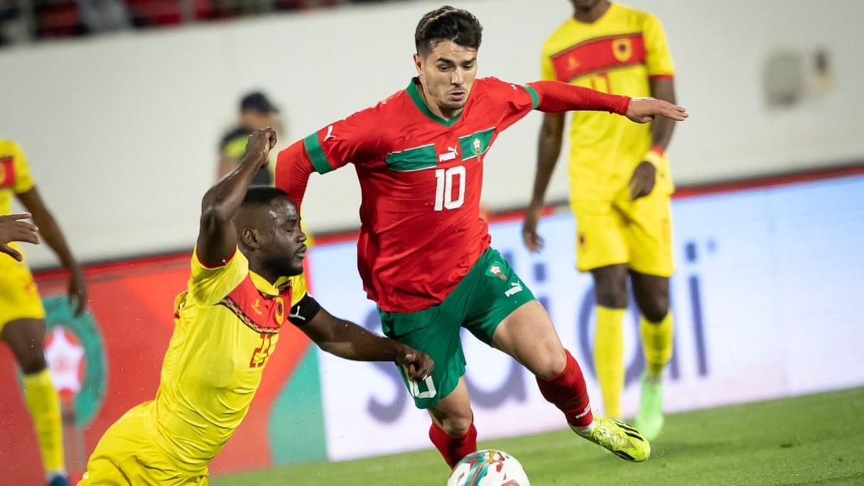 Brahim Diaz face à l'Angola, le vendredi 22 mars 2024 au Grand stade d'Agadir.