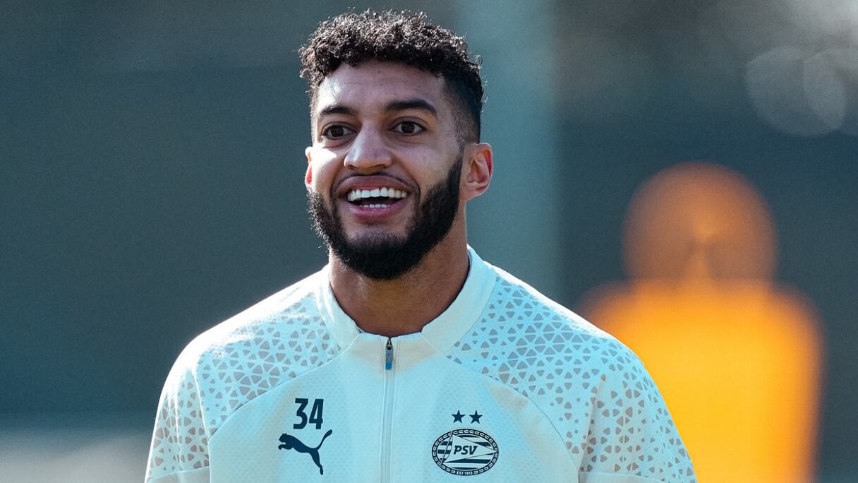 Isamel Saibari à l'entraînement collectif du PSV Eindhiven de ce mardi 26 mars.
