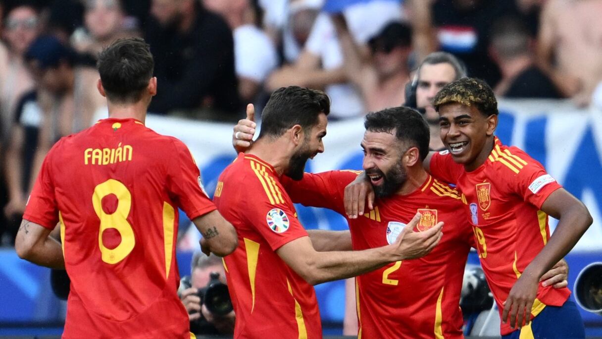 La joie des joueurs de l'Espagne contre la Croatie, le samedi 15 juin 2024