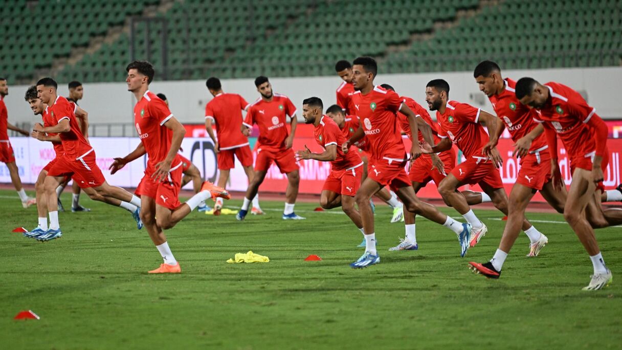 Entrainement des Lions de l'Atlas au stade d'Agadir, le lundi 16 octobre 2023.