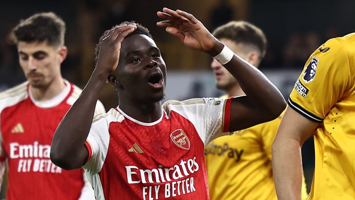 Bukayo Saka lors du match Arsenal-Wolverhampton,