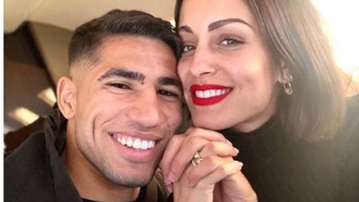 Achraf Hakimi et sa femme Hiba Abouk.