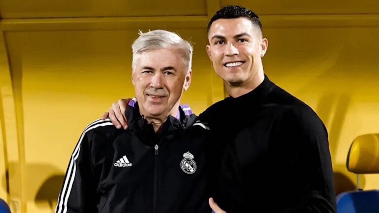 Cristiano Ronaldo et Carlo Ancelotti à Riyad en Arabie saoudite, à la veille de la Supercoupe d'Espagne Real Madrid Barcelone.