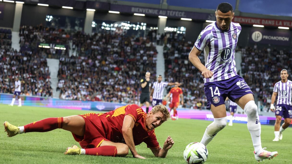 Yanis Begraoui (Toulouse FC) contre l'AS Rome, le dimanche 6 août 2023.