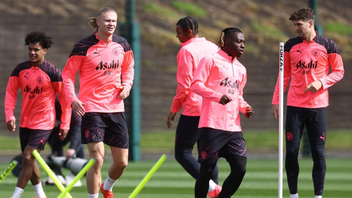 Joueurs de Man City à l'entrainement avant le Choc Real-City en C1 ce mardi 9 avril 2024