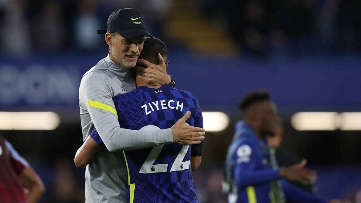 Thomas Tuchel, l'entraineur de Chelsea, et Hakim Ziyech.