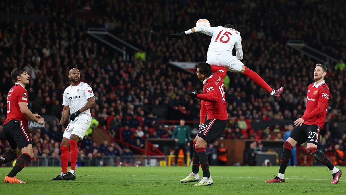 Youssef En-Nesyri contre Manchester United, le jeudi 13 avril 2023.
