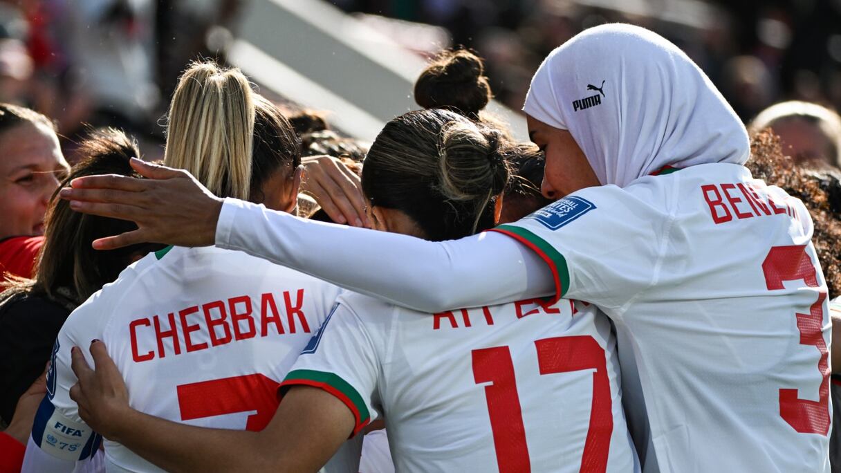 La joie des Lionnes de l'Atlas après la victoire contre la Corée du Sud, le dimanche 30 juillet 2023.