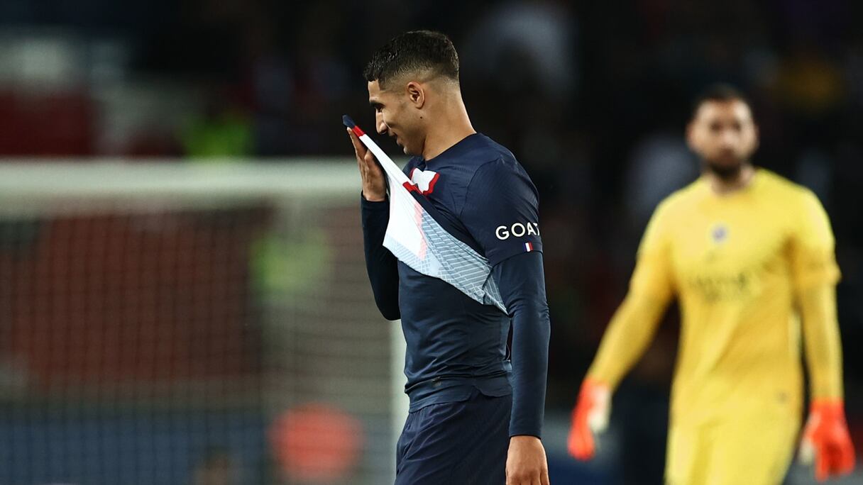 Achraf Hakimi après son expulsion contre Ajaccio, le samedi 13 mai 2023.