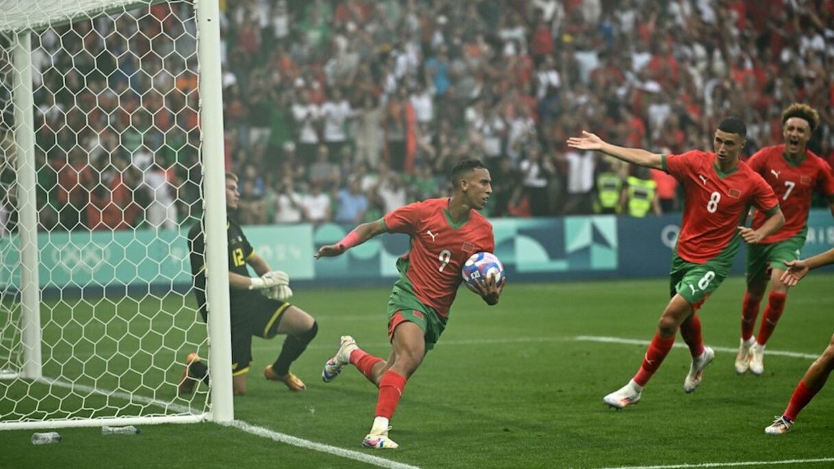 Soufiane Rahimi après le but d'égalisation du Maroc contre l'Ukraine.