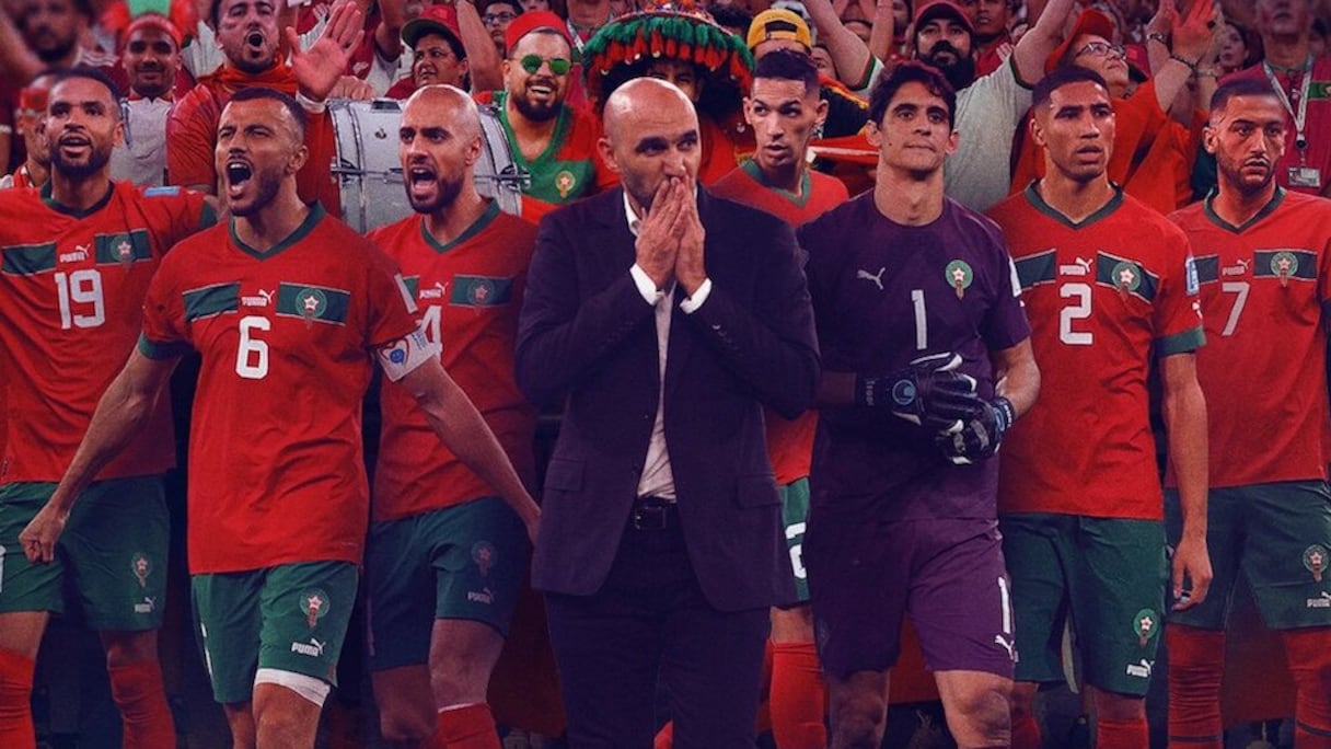 Les Lions de l'Atlas et leur coach Walid Regragui.