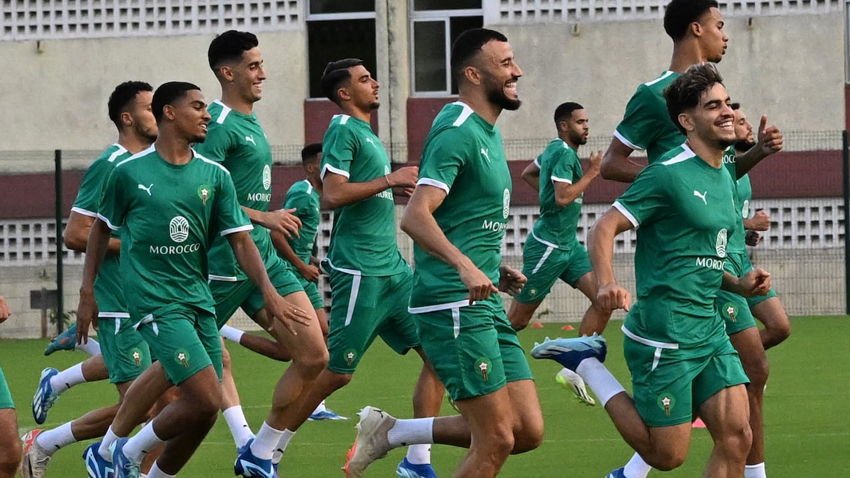 Les Lions de l'Atlas lors d'une séance d'entrainement à Abidjan en Côte d’Ivoire.