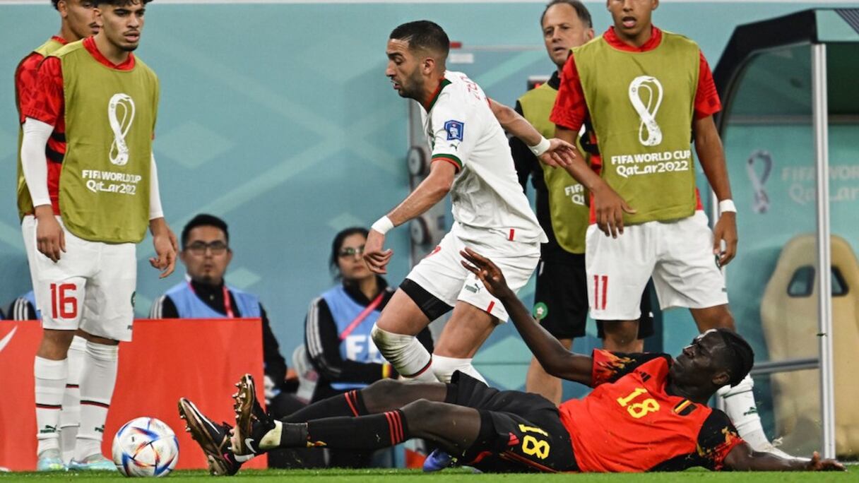 Hakim Ziyech dans ses oeuvres face à la Belgique, dimanche 27 novembre 2022.