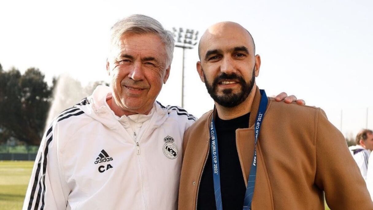 Walid Regragui et Carlo Ancelotti au au Complexe Mohammed VI de Maâmoura, le 7 février 2023.