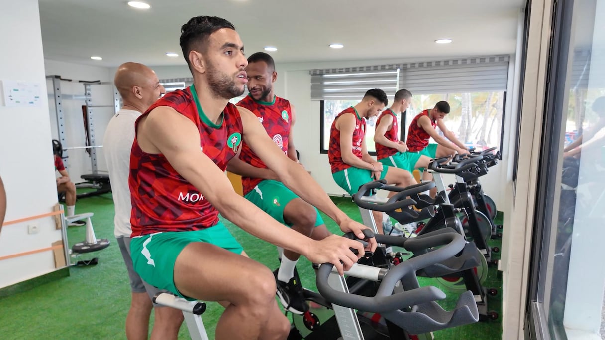 Les Lions de l'Atlas lors d'une séance de séance de dégraissage, à San Pedro le 22 janvier 2025.