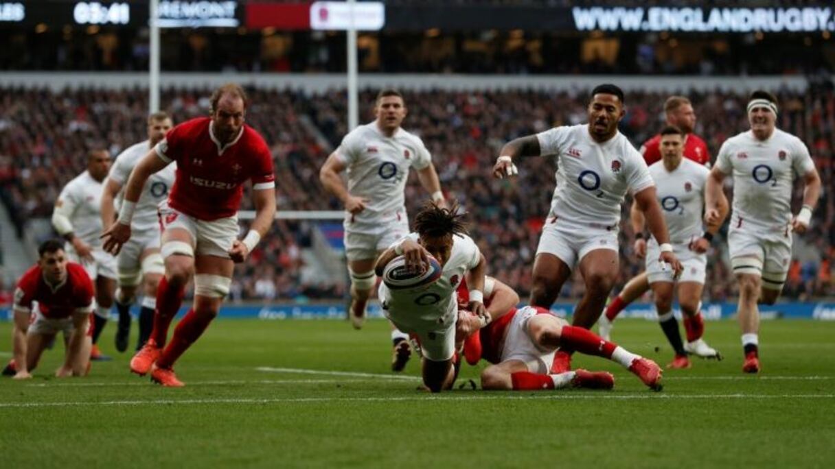 Match de rugby entre le XV de la Rose et les Gallois lors du tournoi des Six Nations à Twickenham, le 7 mars 2020.
