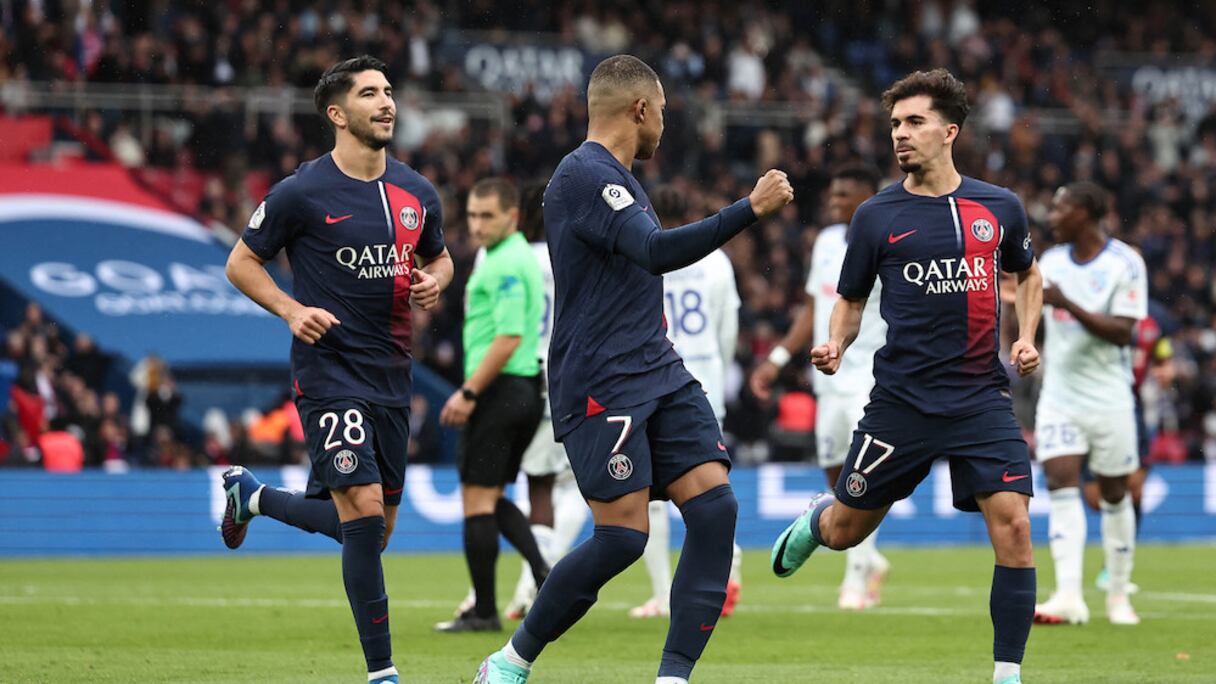 La joie des joueurs du PSG contre Strasbourg, le samedi 21 octobre 2023.