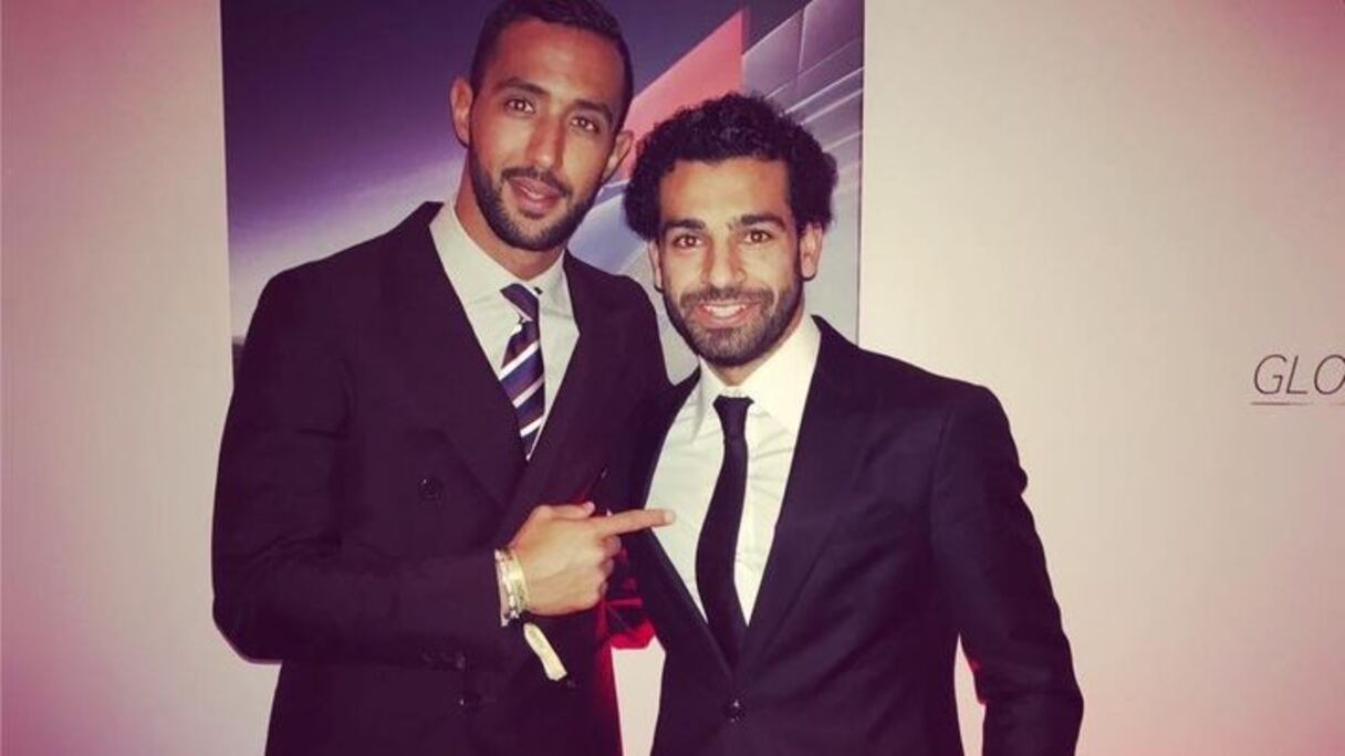 Mehdi Benatia et Mohamed Salah (Egypte) lors du Globe Soccer Awards 2016.