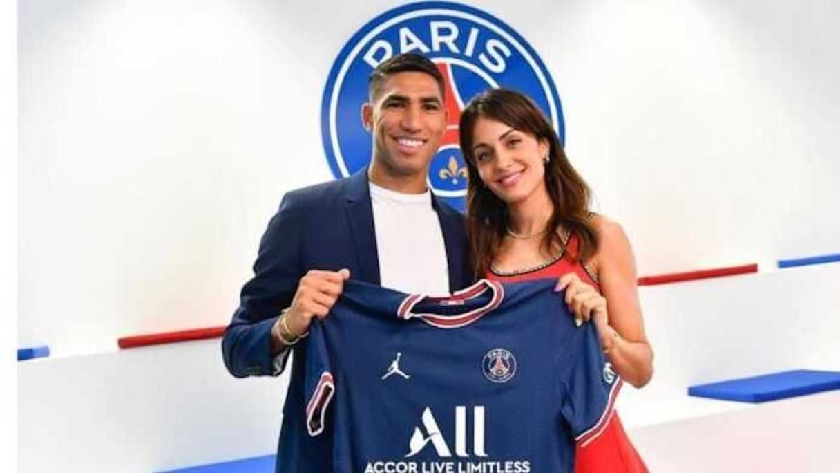 Achraf Hakimi et sa femme Hiba Abouk.