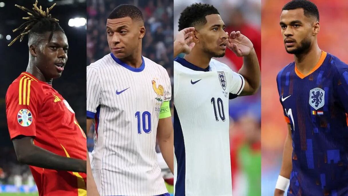 De gauche à droite: Williams (Espagne), Mbappé (France), Bellingham (Angleterre) et Gakpo (Pays-Bas).