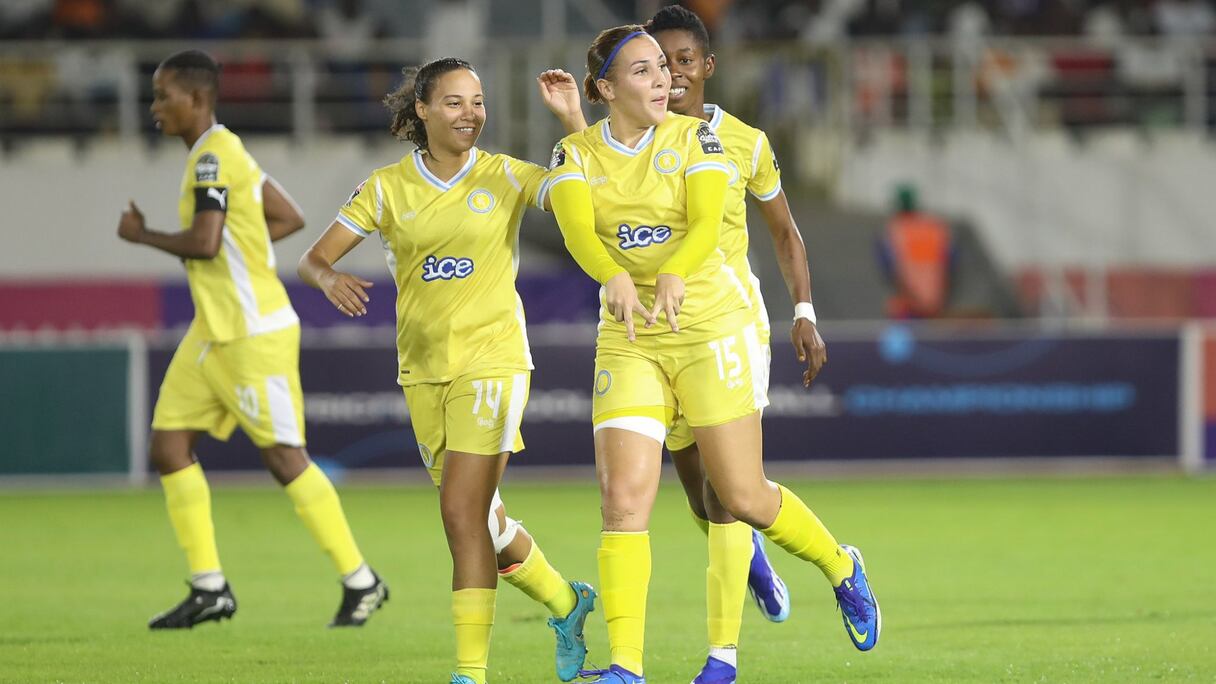 La joie des joueuses du Sporting Casablanca après leur qualification pour les demi-finale de la C1 féminine, le samedi 11 novembre 2023.