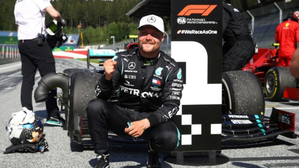 Le Finlandais Valtteri Bottas (Mercedes) vainqueur du GP d'Autriche, à Spielberg, le 5 juillet 2020