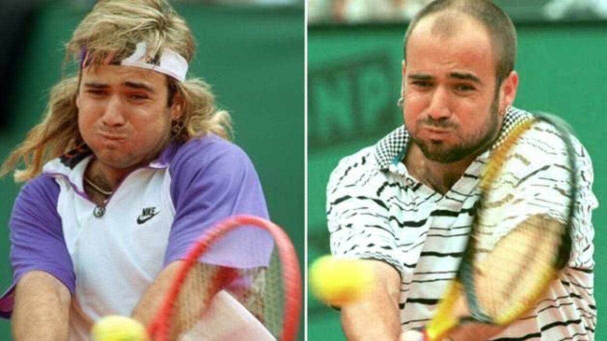 Photo montage de l'Américain André Agassi lors de sa carrière de joueur.