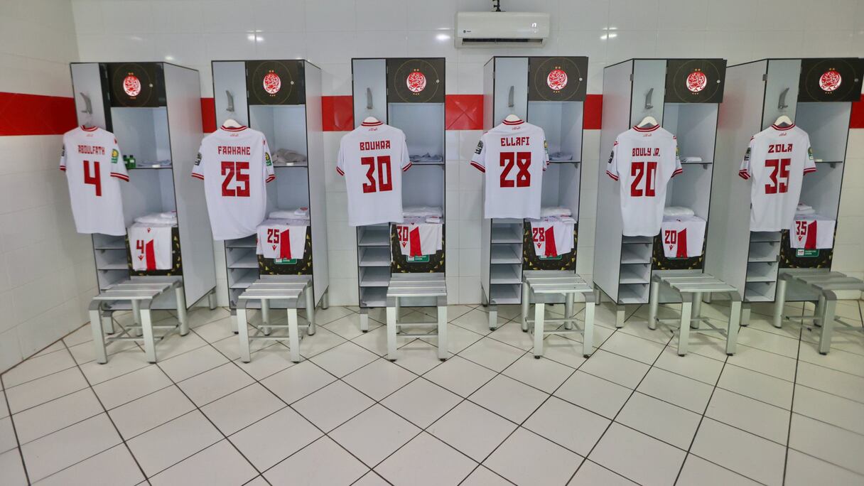 Le vestiaire du Wydad de Casablanca avant le coup d'envoi de la finale contre Al Ahly.