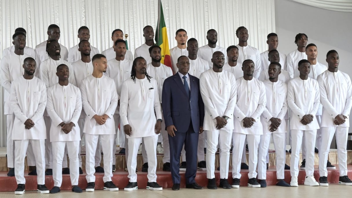 Le président sénégalais Macky Sall avec les Lions de la Teranga, le mardi 9 janvier 2024.