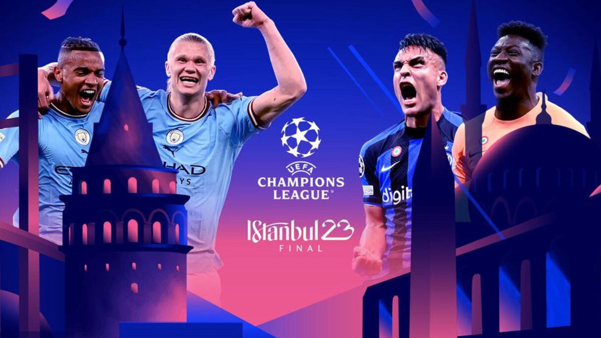 L'affiche de la finale de la Ligue des champions de l'UEFA entre Manchester City et l'Inter Milan.