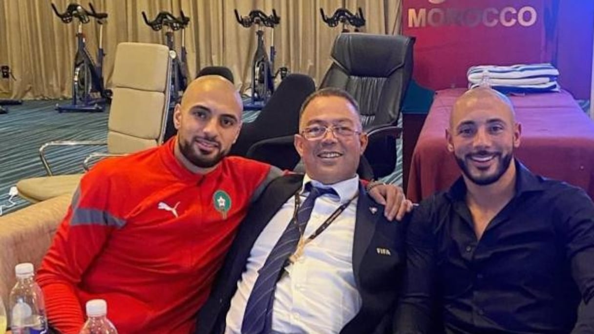 Les frères Amrabat en compagnie du président de la FRMF, Fouzi Lekjaa
