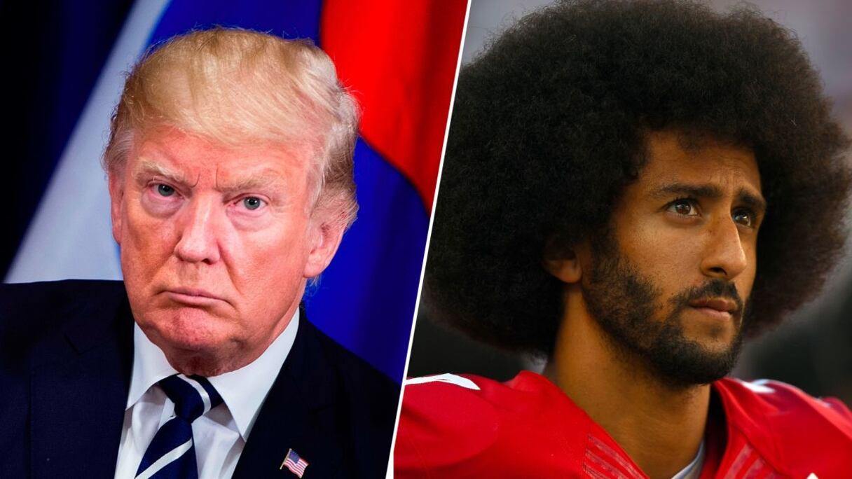 Photo montage: Donald Trump et Colin Kaepernick.