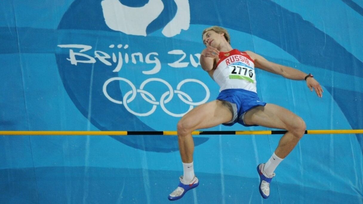 Le sauteur en hauteur russe Andrey Silnov, lors des JO de Pékin en 2008.